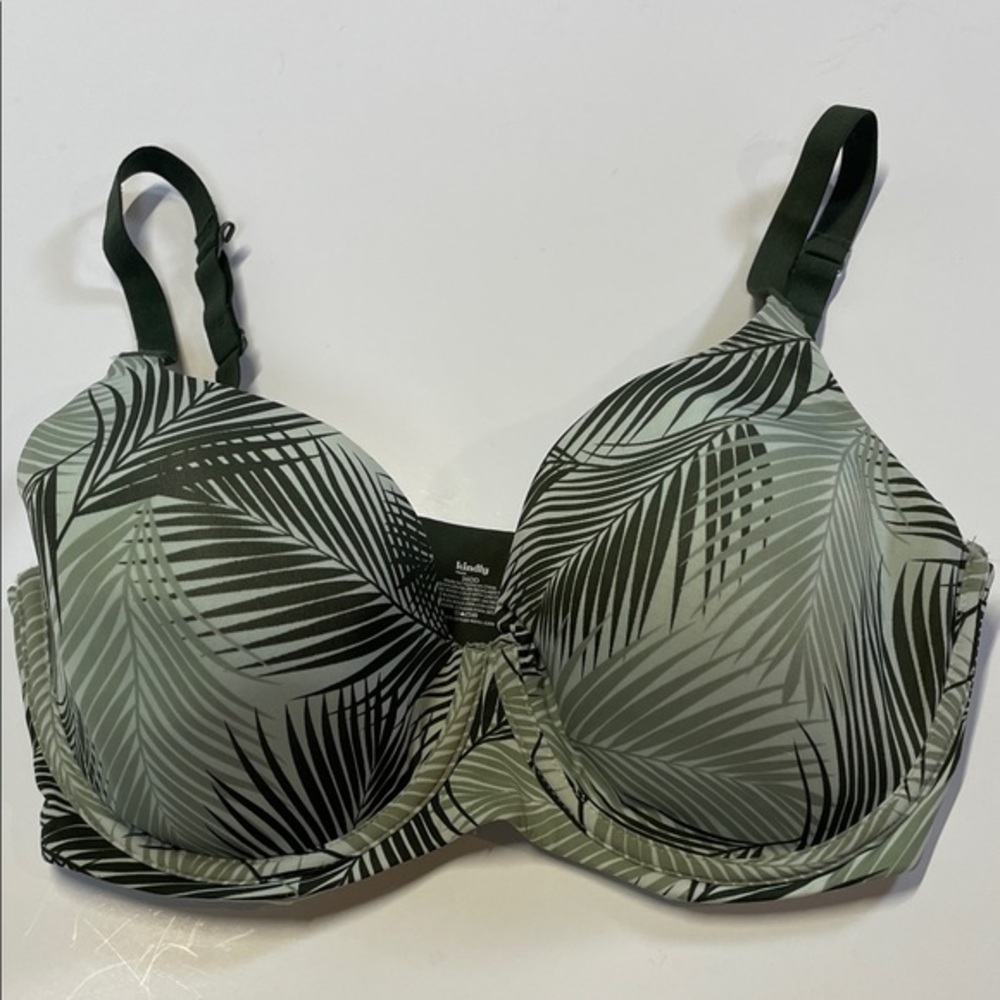 Kindly Yours Palm Print Underwire Bra 36DD Sage Womens